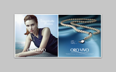 PLV affiche 92 x 92 cm  | Campagne produit, collier en perles - Orovivo Allemagne